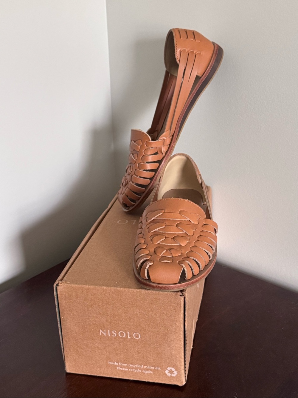 Nisolo Tan Braided Leather Huarache Flats with Box